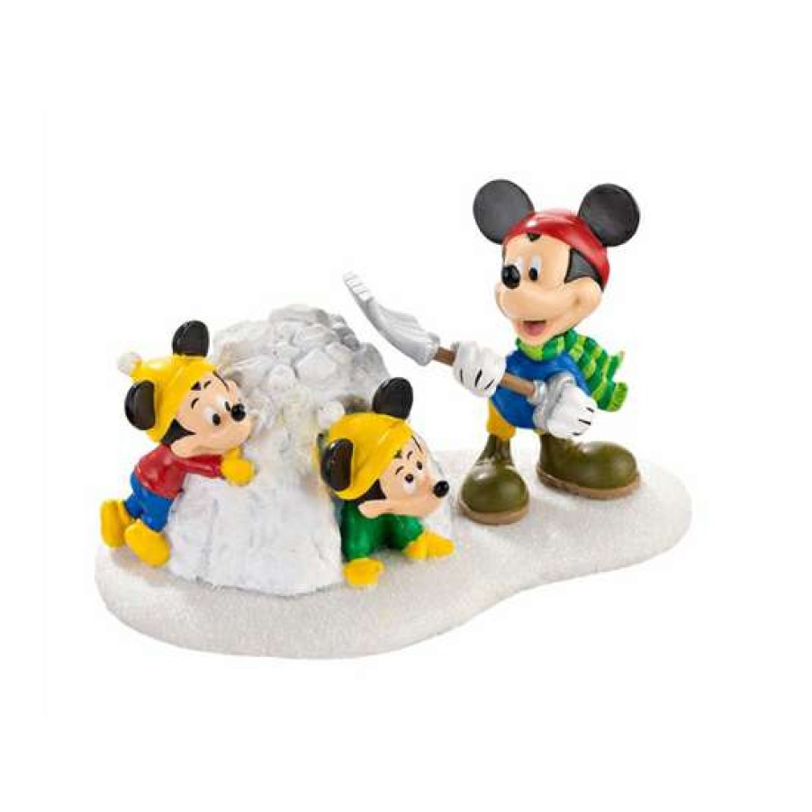 Figures & Figurines * | Disney Village Figurine Mickey'S Snow Fort Fun Clearance