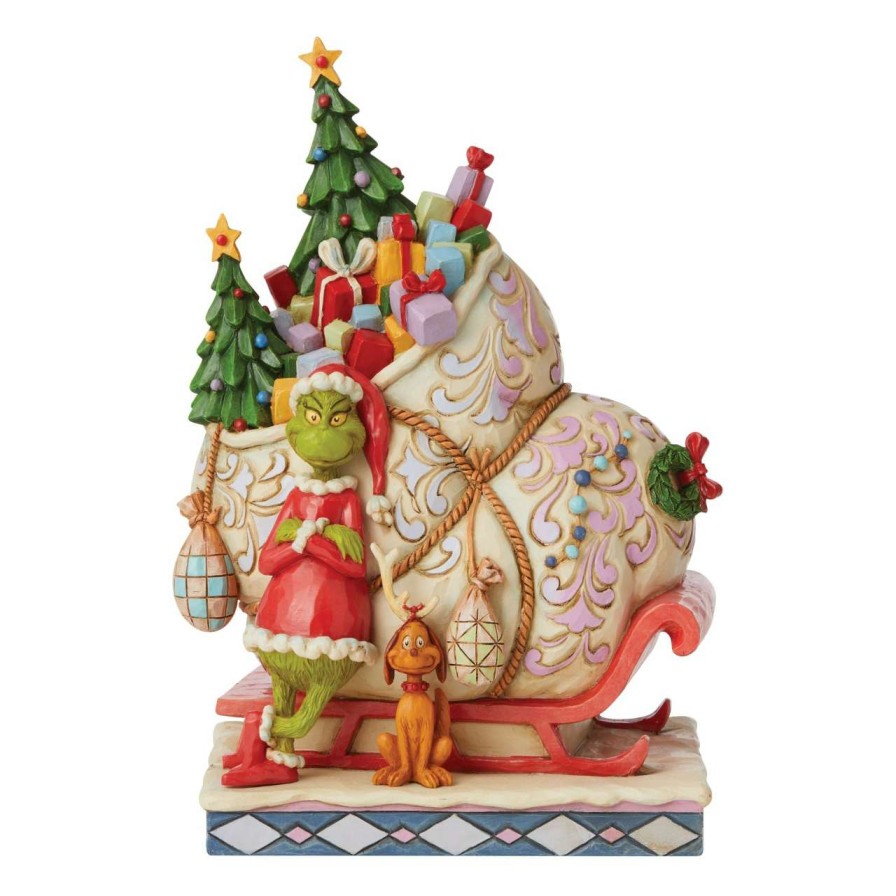 Figures & Figurines * | Grinch Figure By Jim Shore Grinch And Max Standing By Sleigh Disney Top Sell