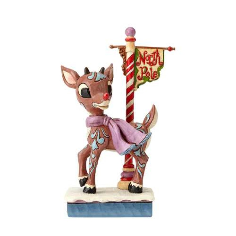 Figures & Figurines * | Disney Sale Rudolph Traditions By Jim Shore Rudolph With North Pole Sign