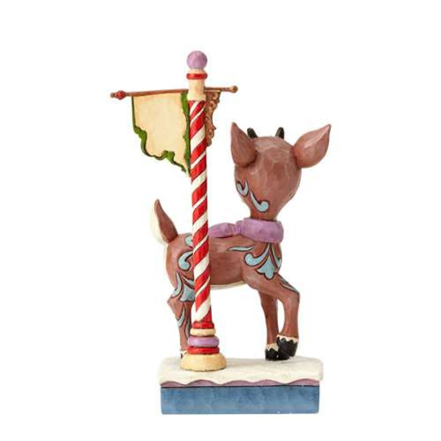 Figures & Figurines * | Disney Sale Rudolph Traditions By Jim Shore Rudolph With North Pole Sign